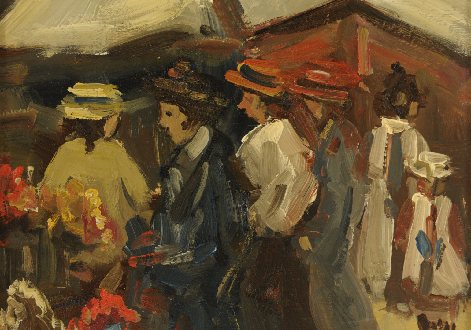 Lot 452: Impressionist oil painting of a street market