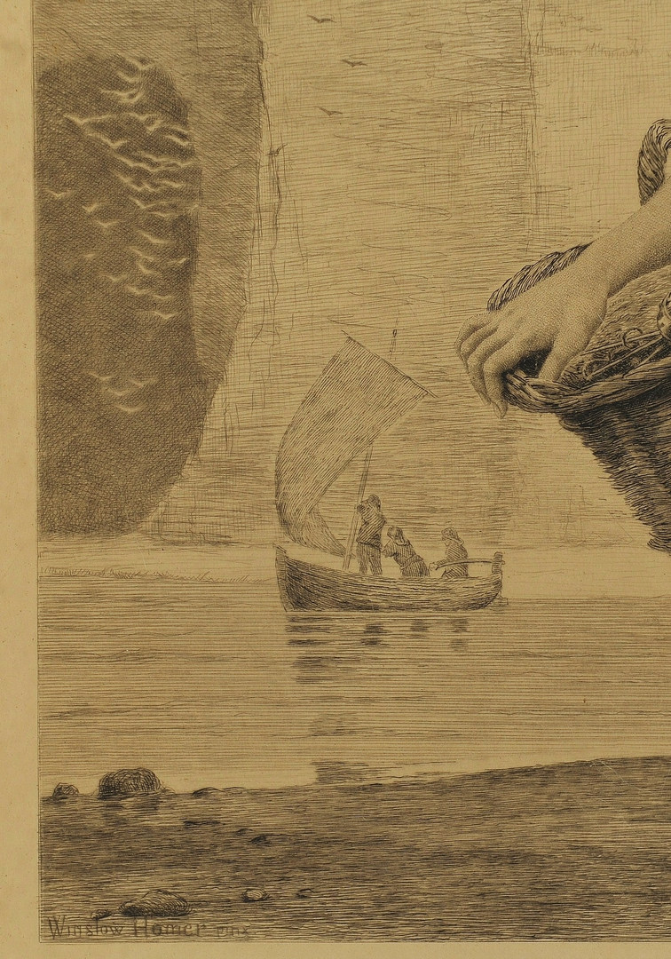 Lot 460: Winslow Homer etching, Teyssonnieres, A Voice From