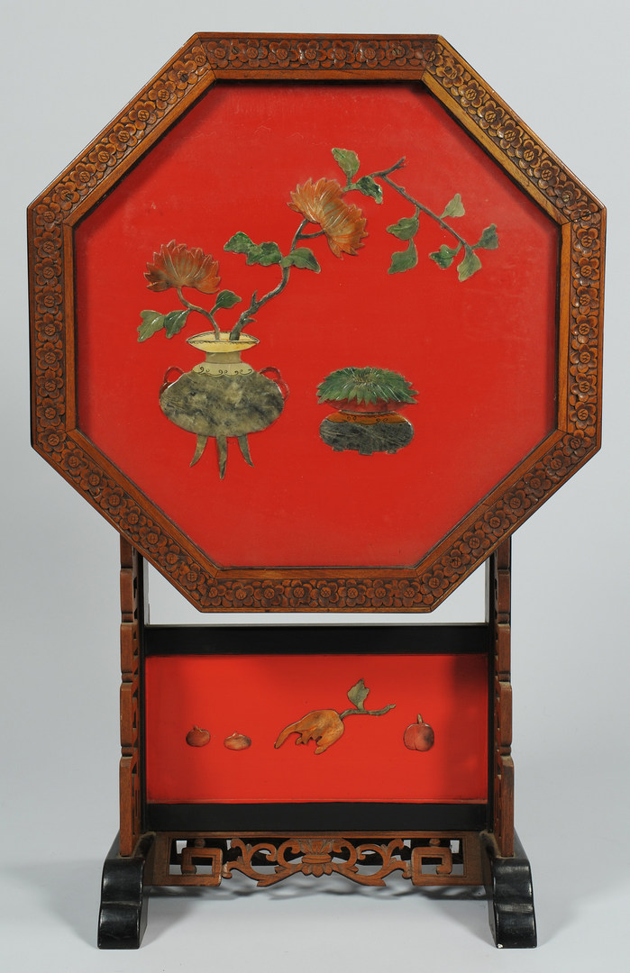 Lot 472: Chinese Table/Screen w/ Carved Hardstone Panels