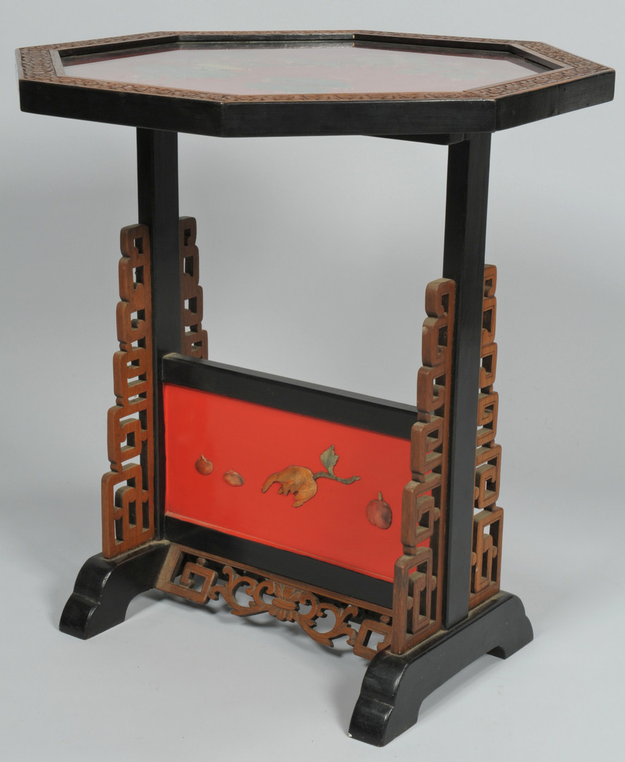 Lot 472: Chinese Table/Screen w/ Carved Hardstone Panels