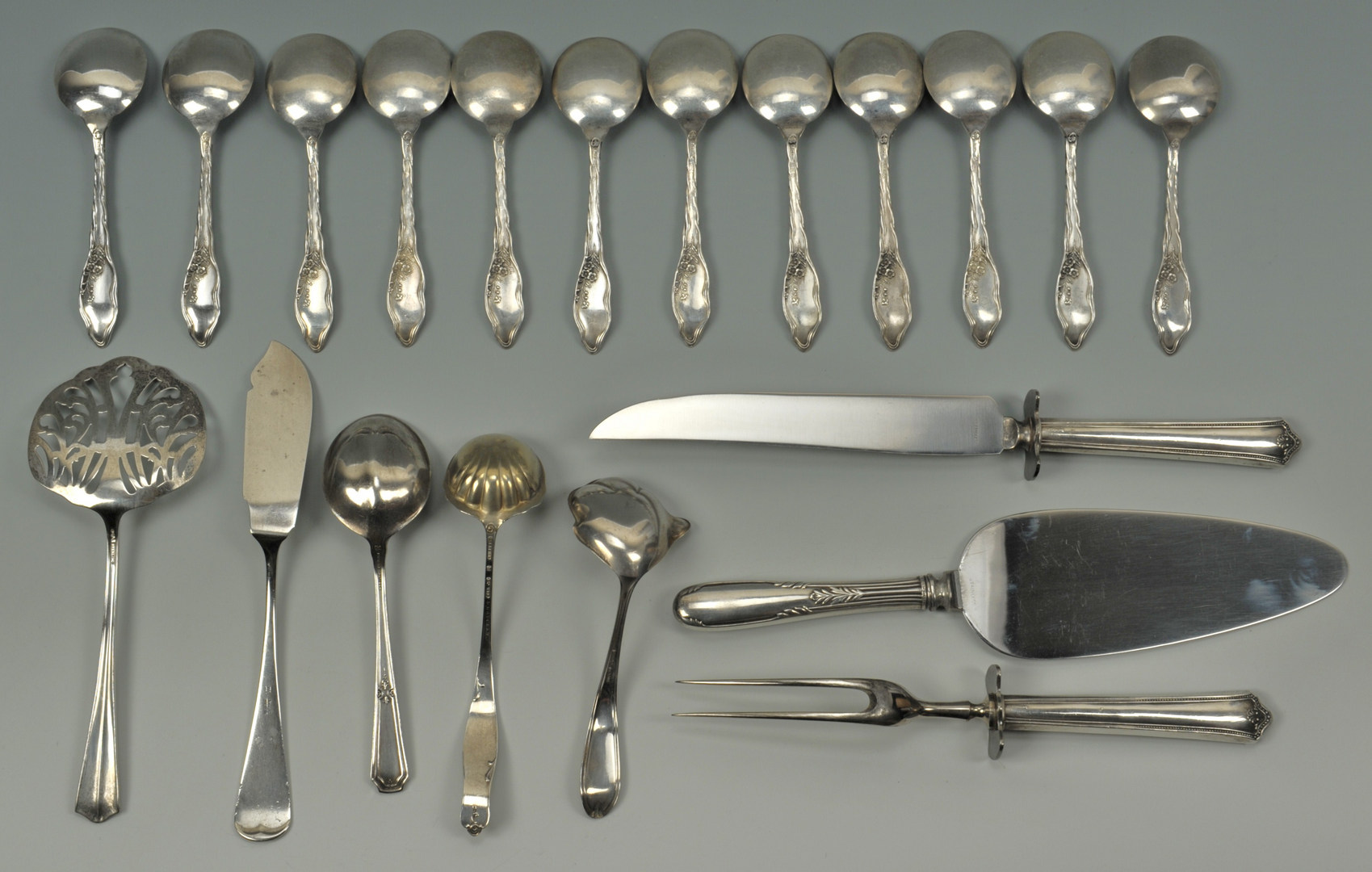 Lot 504: 20 Pieces Sterling Silver Flatware inc. soup spoon