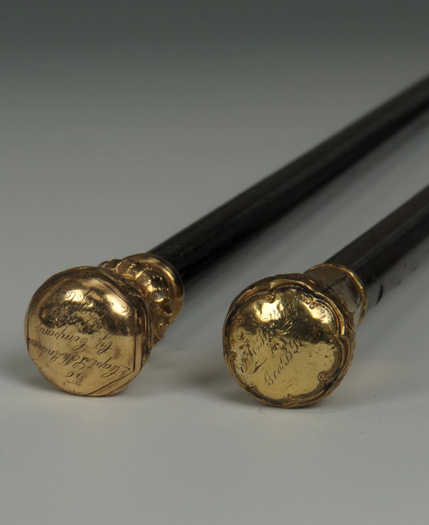 Lot 512: Two gold handled walking sticks, 19th c.
