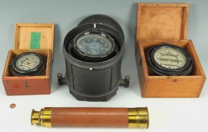 Lot 565: Nautical Spyglass and boxed compasses
