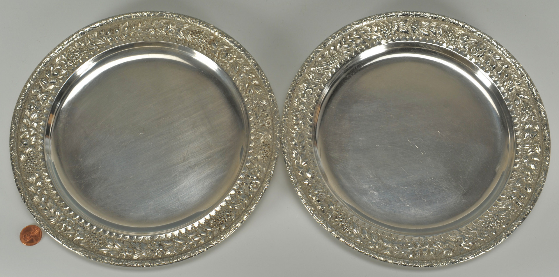 Lot 57: Pair of Tiffany Sterling Plates or Chargers
