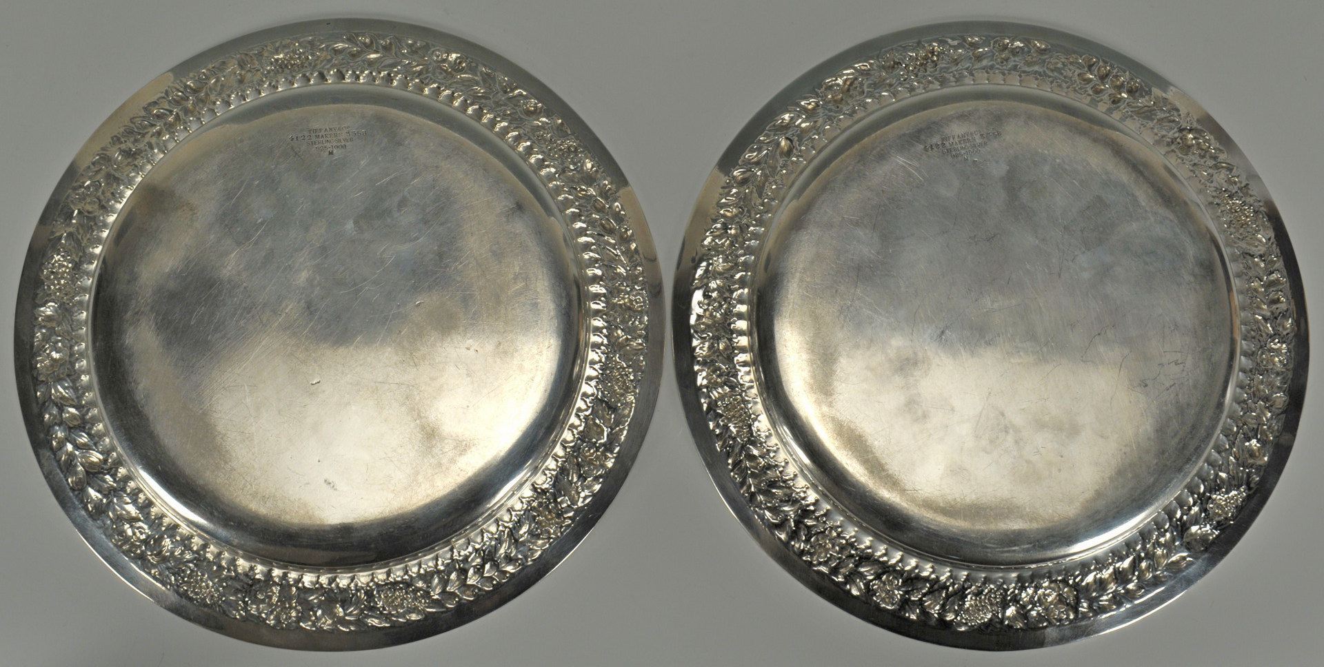 Lot 57: Pair of Tiffany Sterling Plates or Chargers