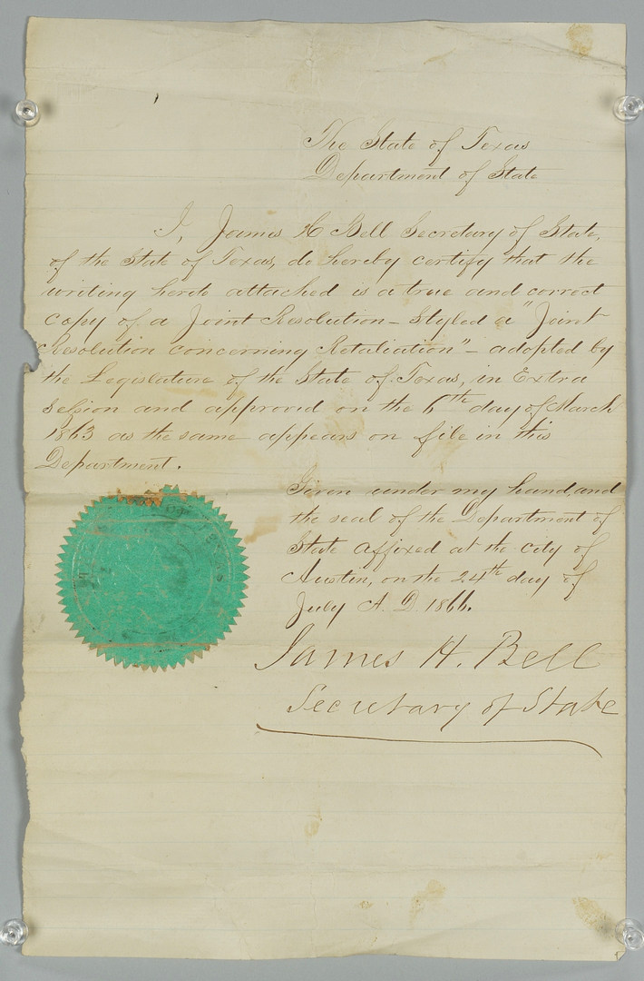 Lot 78: Gen. Butler Texas Proclamation of Retaliation
