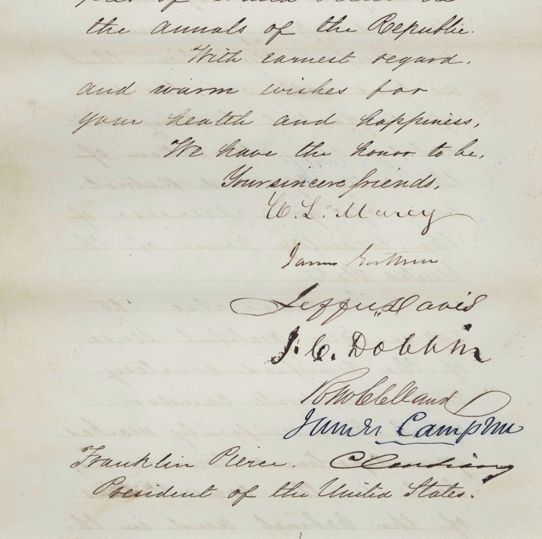 Lot 79: Pres. Pierce Cabinet Letter, signed Jefferson Davi