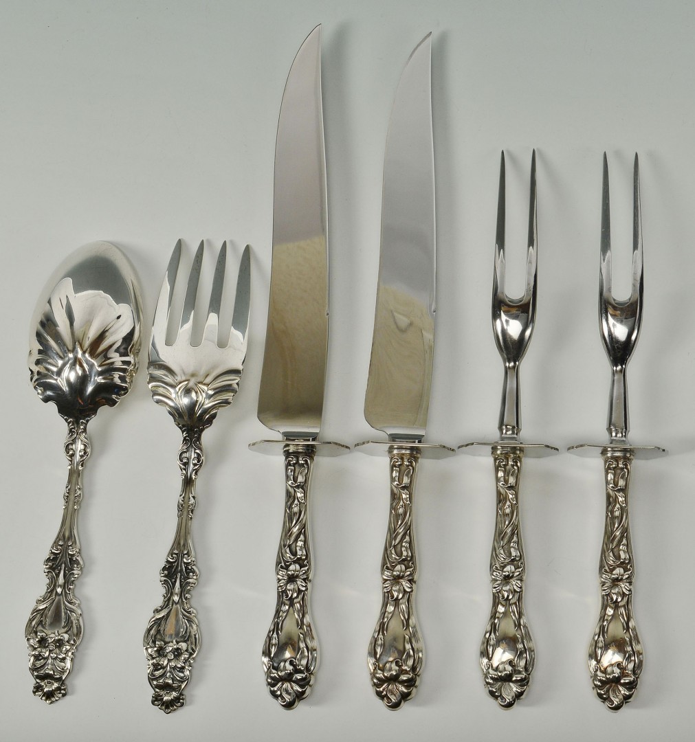 Lot 108: 6 large sterling serving pieces, Whiting Lily