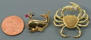 Lot 119: 18k Crab and 14k Whale Pins