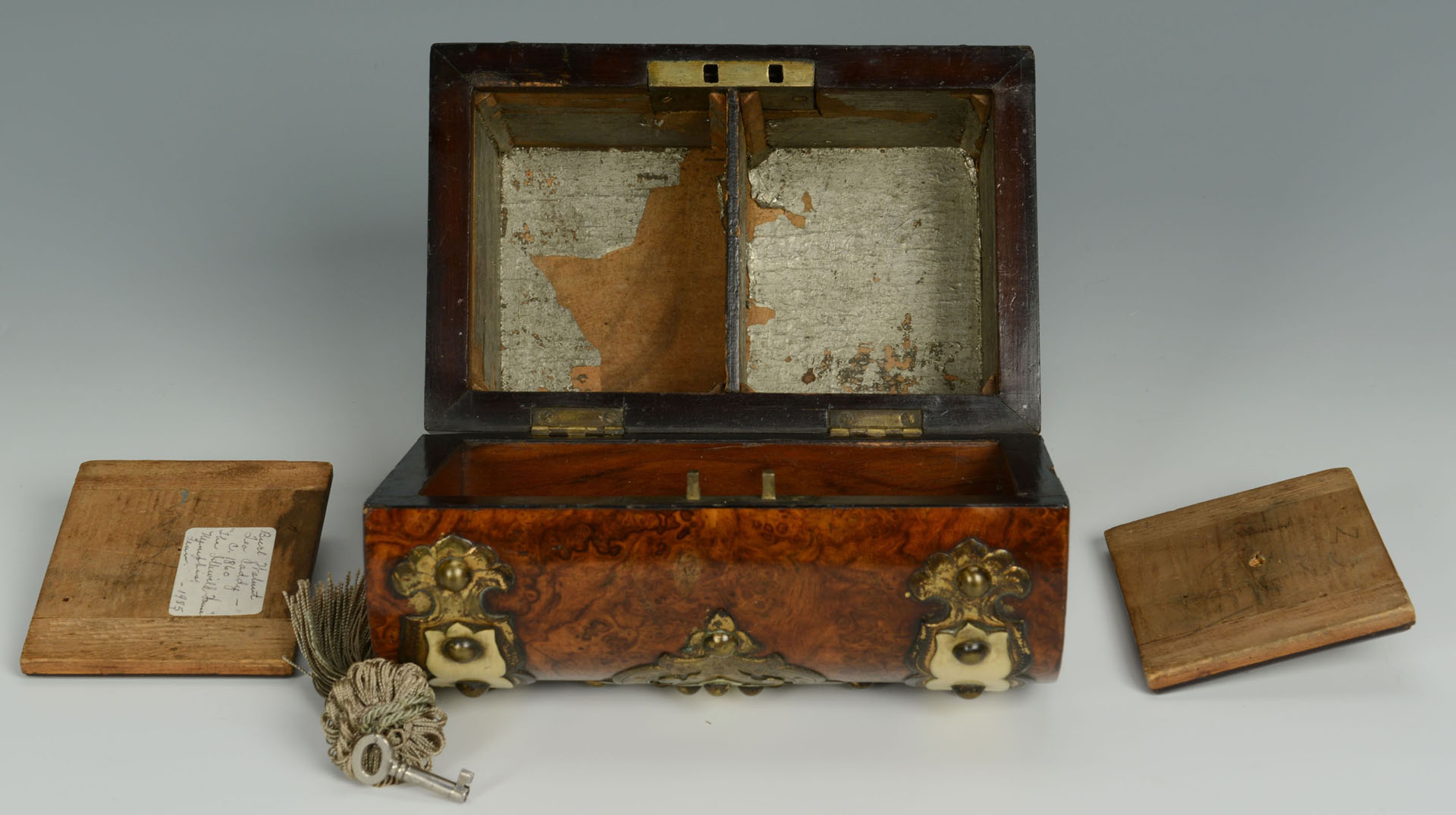 Lot 125: English Burl Wood & Ivory Mounted Tea Caddy