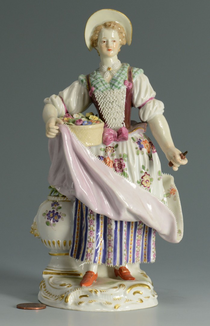 Lot 131: Meissen Porcelain Figure of a Lady w/ flowers