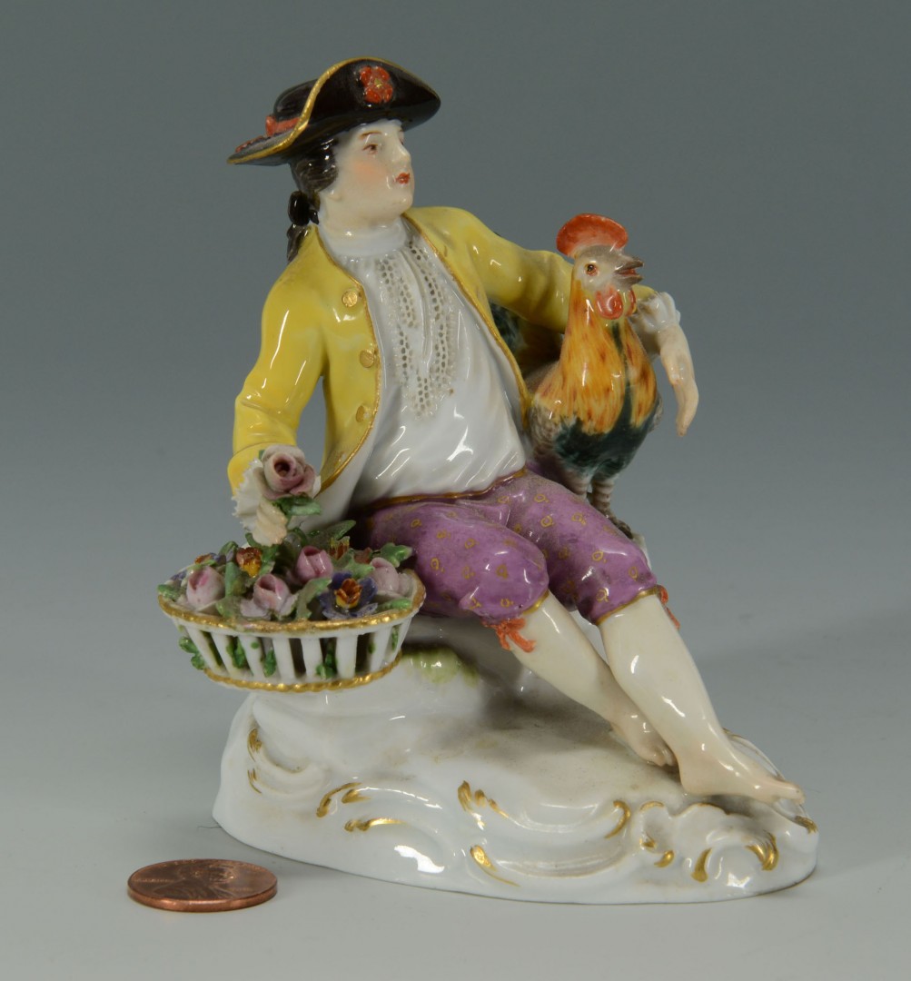 Lot 134: Meissen Porcelain Figure of Man w/ Rooster