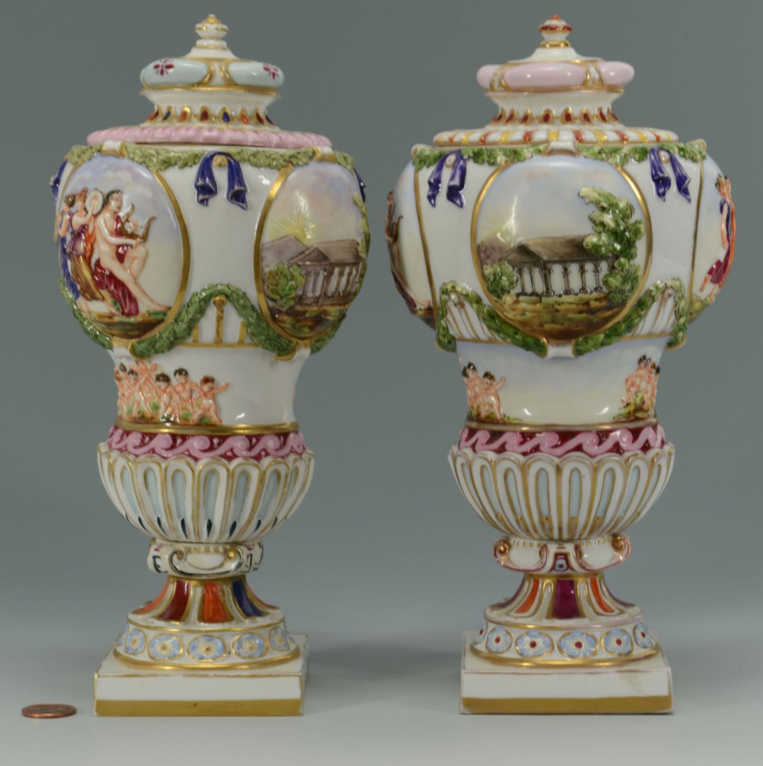 Lot 139: Pair of Covered Capo di Monte Porcelain Urns