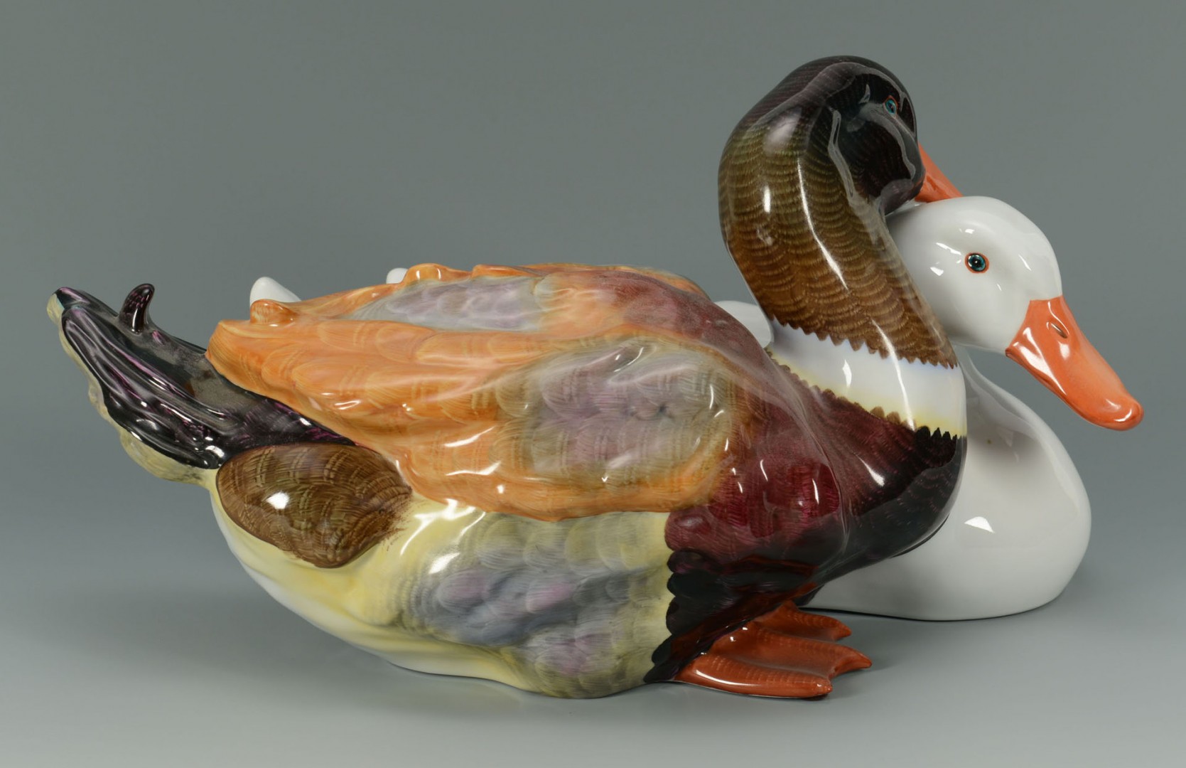 Lot 142: Large Herend Porcelain Ducks Sculpture & Carvings