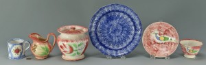 Lot 145: Grouping of decorated spatterware, 6 items