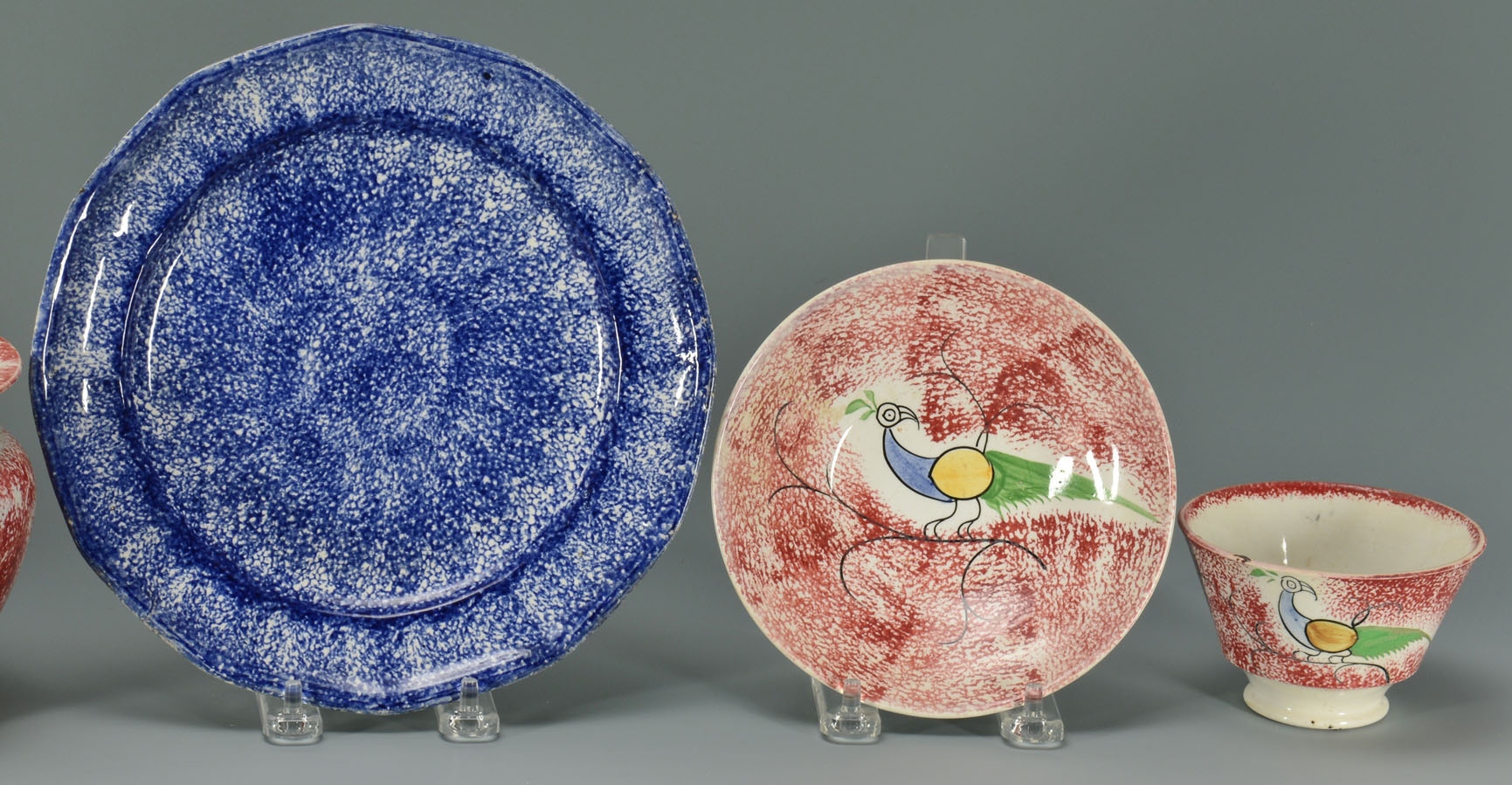 Lot 145: Grouping of decorated spatterware, 6 items