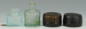 Lot 154: Pair Coventry Glass Inkwells & 2 Colorless Inkwell
