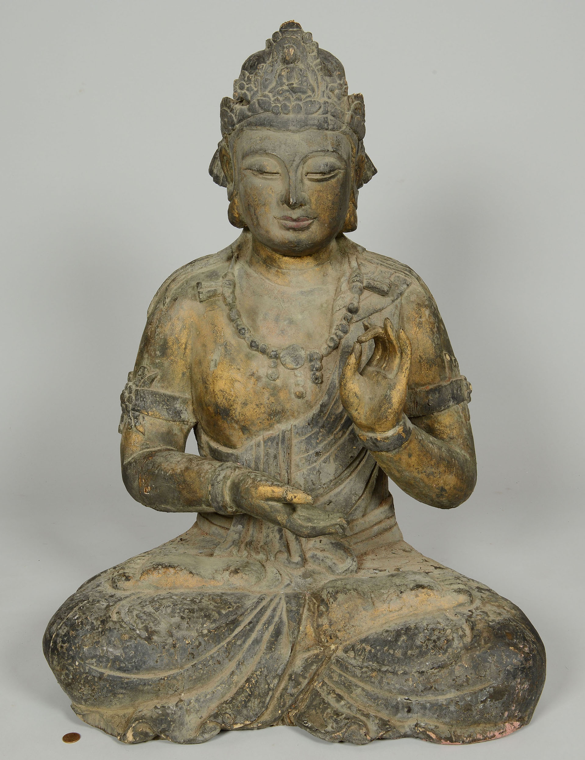 Lot 15: Large carved and gilt wood Buddha statue | Case Auctions