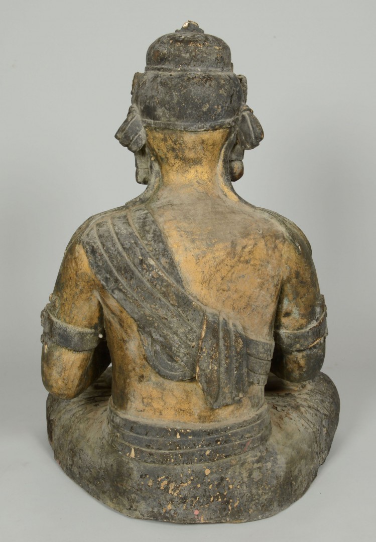 Lot 15: Large carved and gilt wood Buddha statue