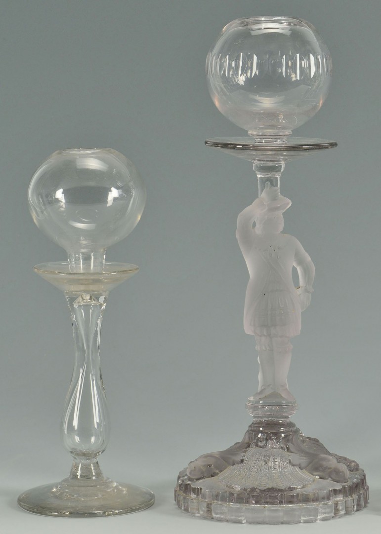 Lot 172: Blown & Pressed Glass Oil Lamps inc. Lacemaker