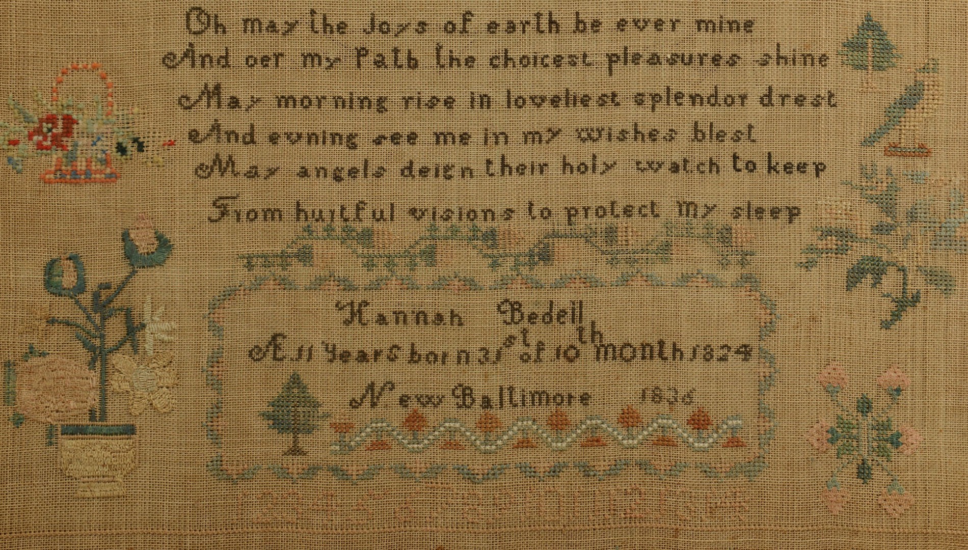 Lot 176: New Baltimore Needlework Sampler, 1836