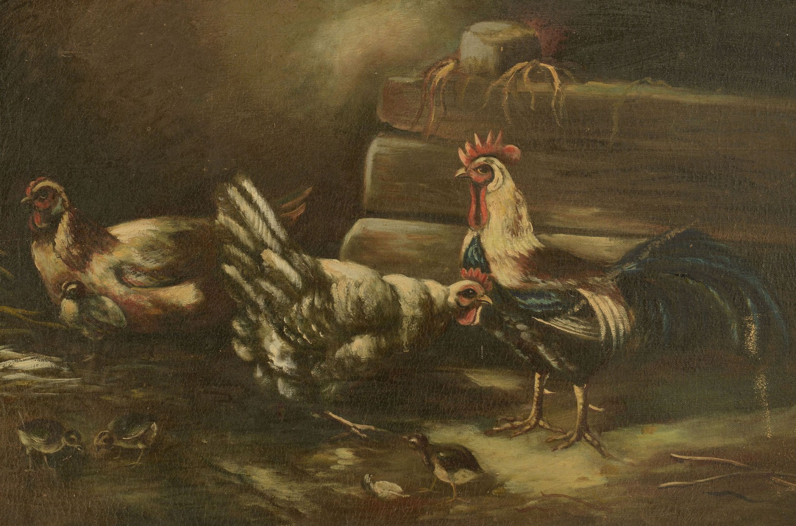 Lot 184: William M. Lemos oil on canvas of Roosters