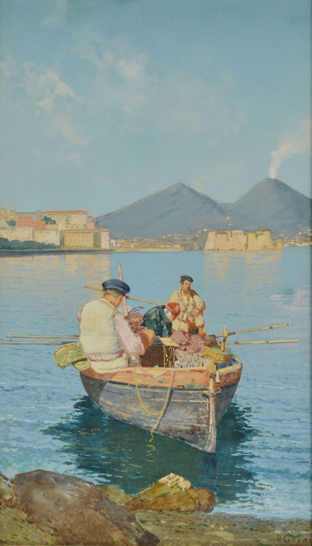 Lot 201: D. Gesario Watercolor, Mt. Vesuvius