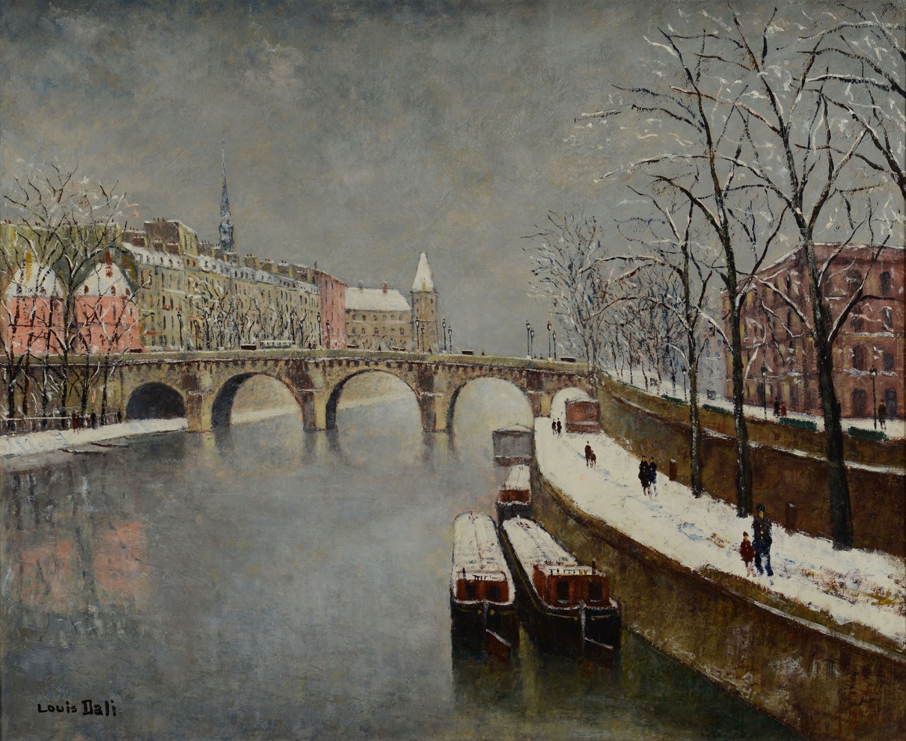 Lot 206: Louis Dali oil on canvas, Paris Winter Scene