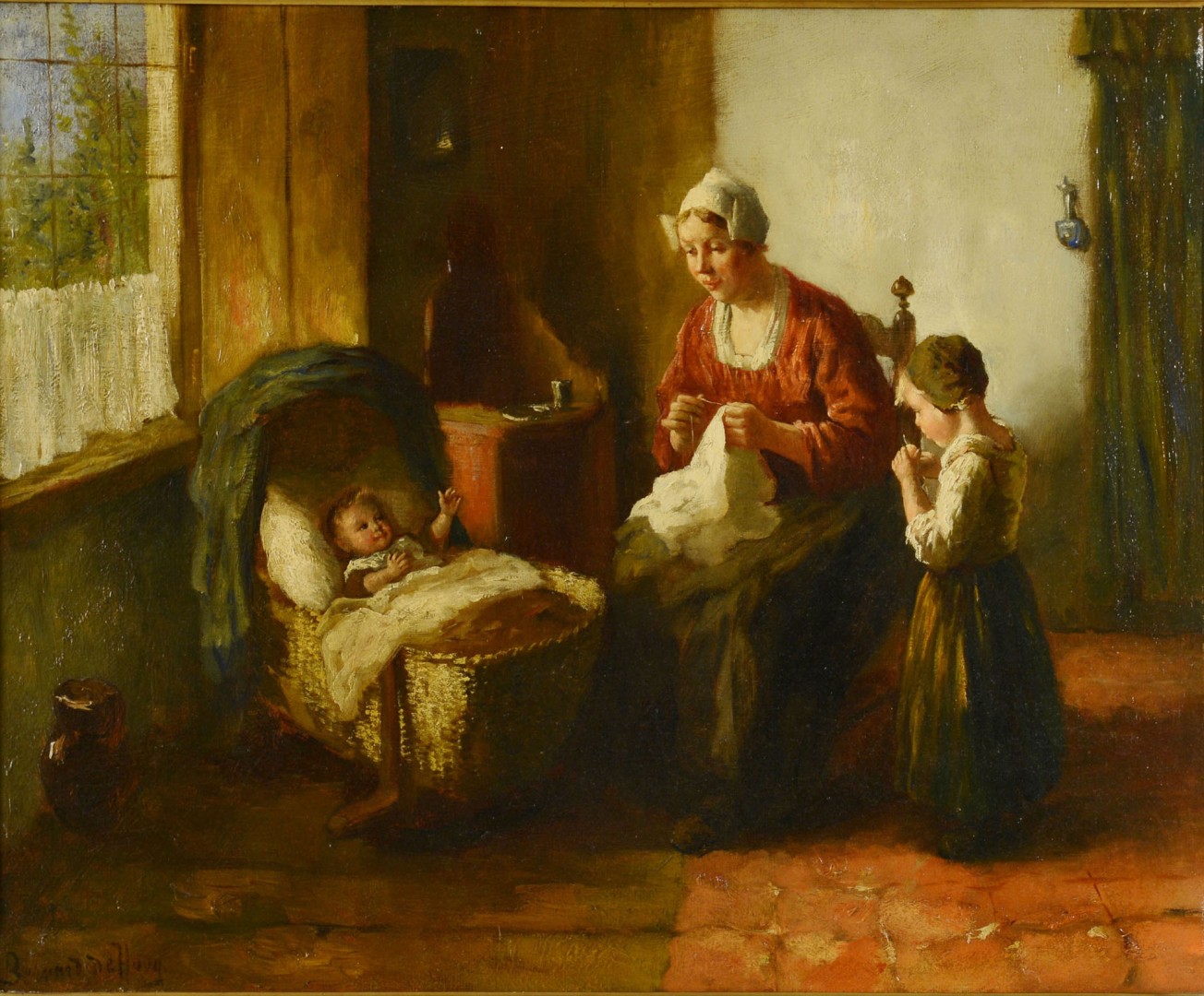 Lot 207: Bernard De Hoog oil on canvas, Mother and Children