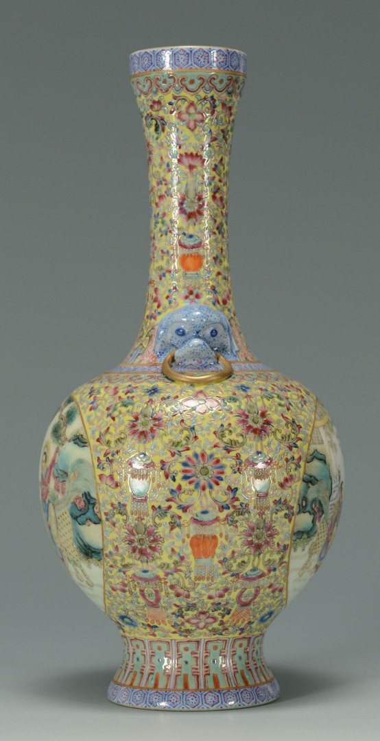 Lot 239: Chinese Famille Rose Porcelain Vase, Yellow Ground