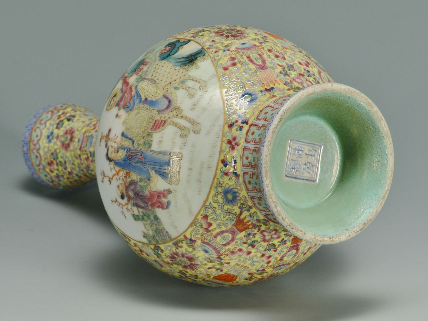 Lot 239: Chinese Famille Rose Porcelain Vase, Yellow Ground