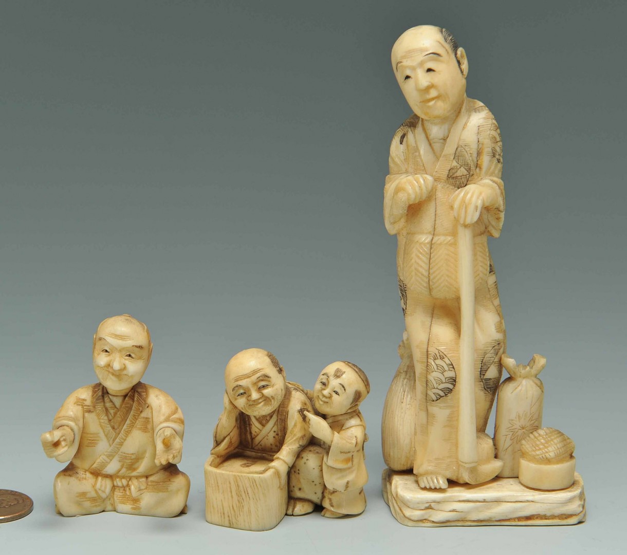 Lot 249: Group of 6 Japanese Carved Ivory Figure, inc. Gyok