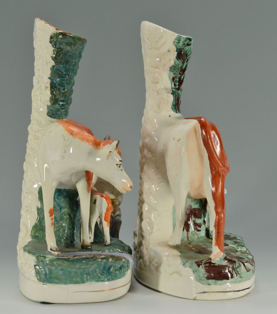 Lot 276: 2 Staffordshire Cow Spill Vases