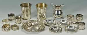 Lot 294: Sterling candy dish, juleps, napkin rings, nut dis