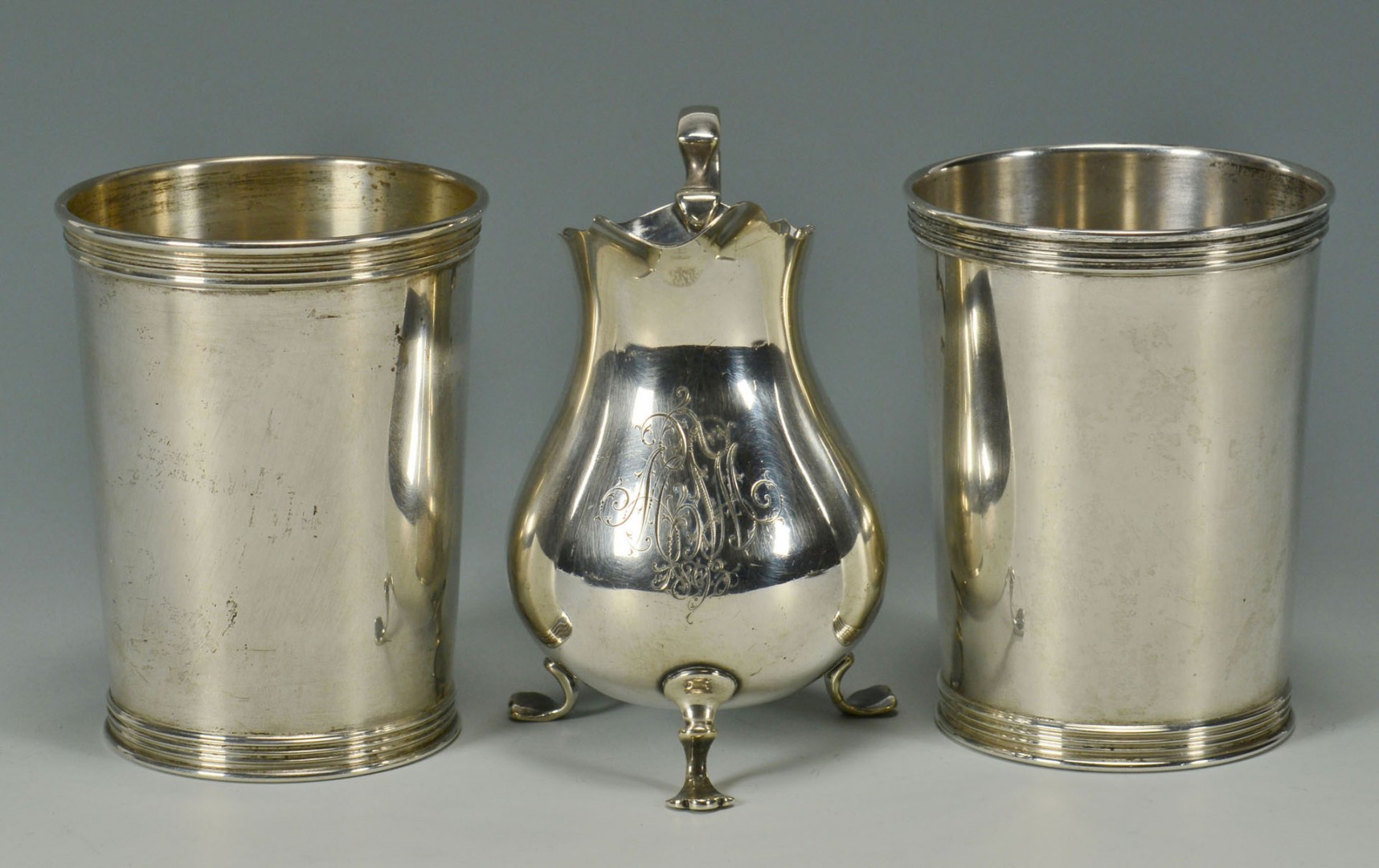 Lot 294: Sterling candy dish, juleps, napkin rings, nut dis