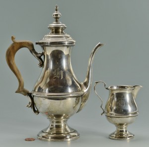 Lot 298: Sterling silver teapot and creamer, George III Sty