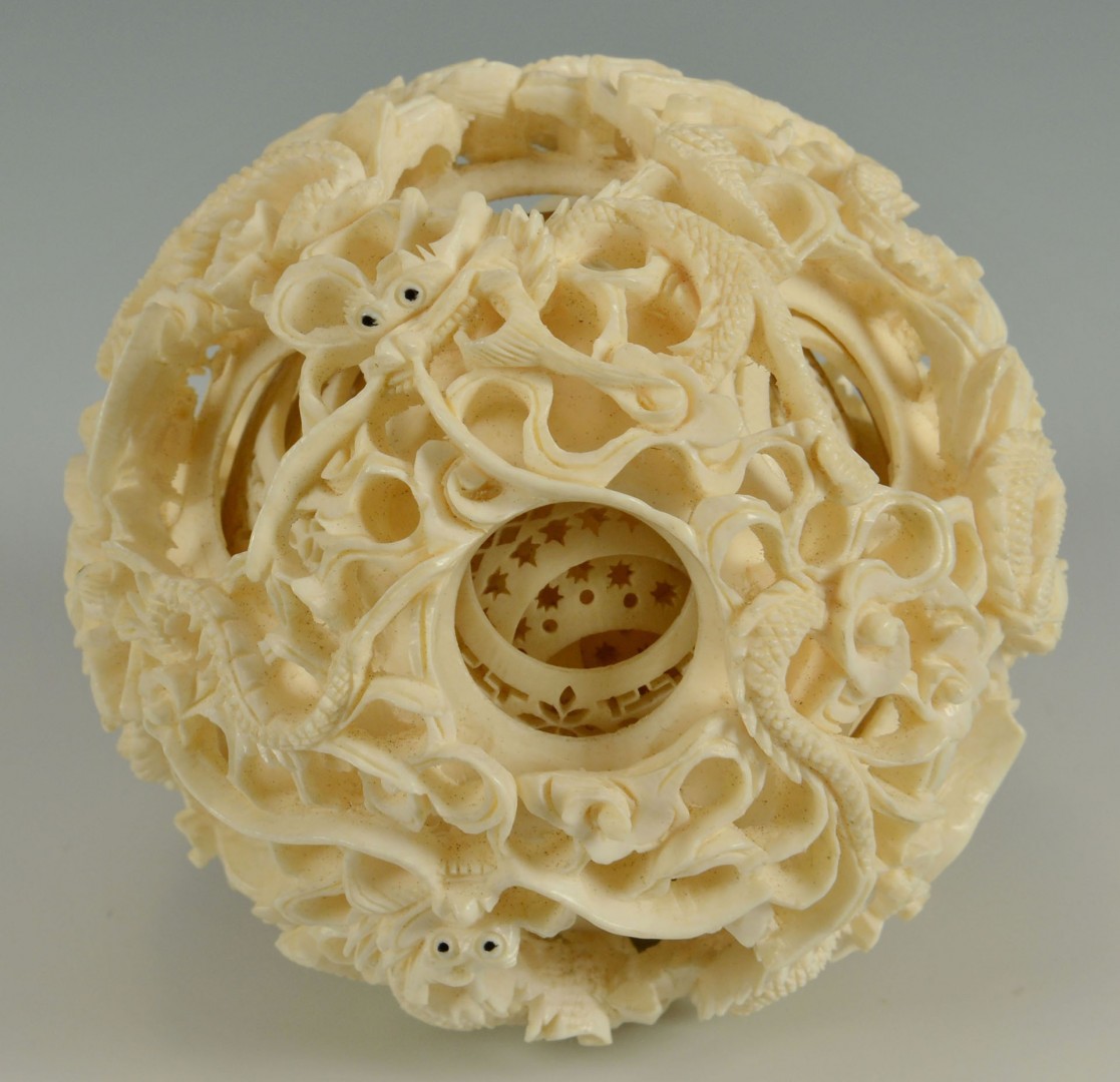 Lot 2: Large Carved Asian Ivory Puzzle Ball on Stand