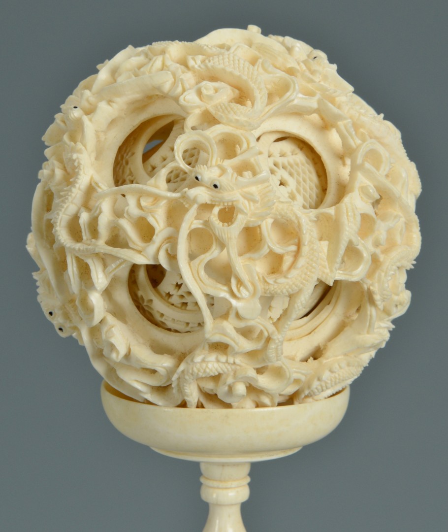 Lot 2: Large Carved Asian Ivory Puzzle Ball on Stand