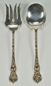 Lot 303: Large sterling serving fork and spoon, Watson Lily