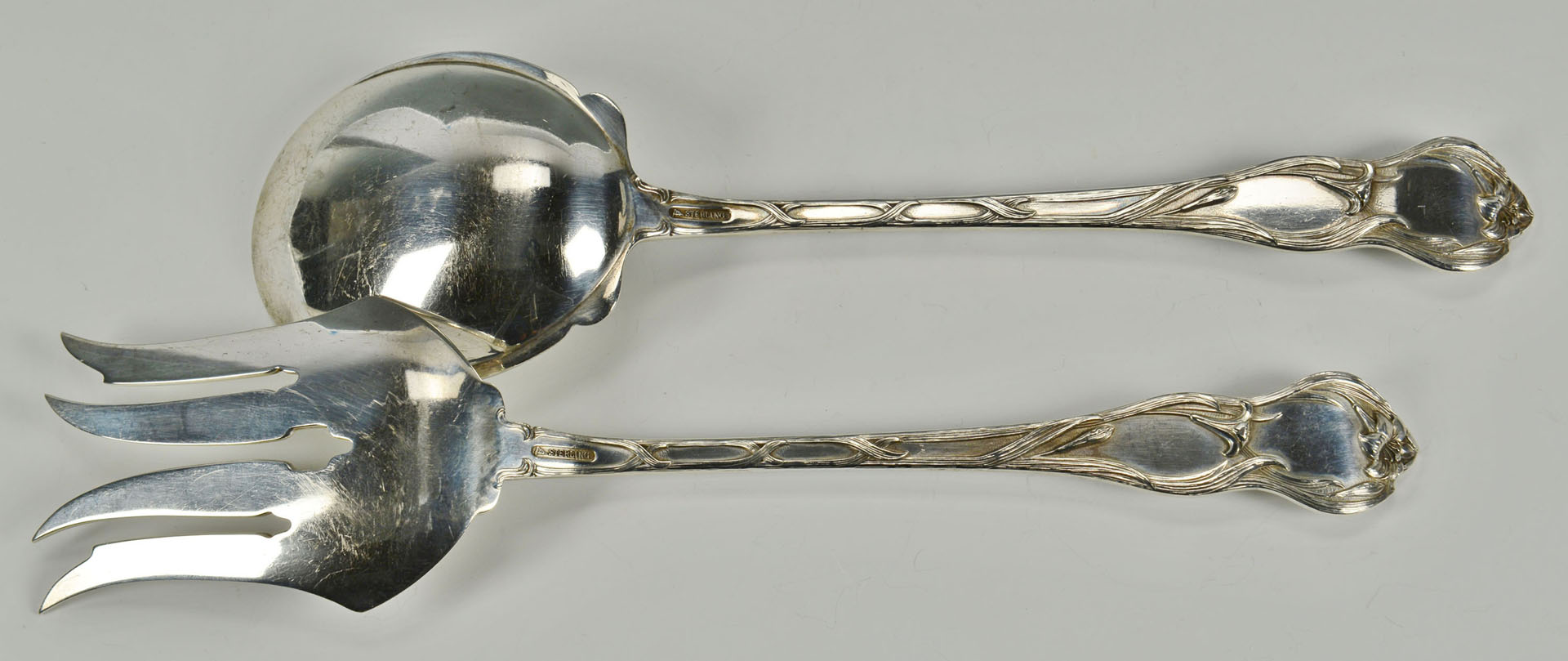 Lot 303: Large sterling serving fork and spoon, Watson Lily