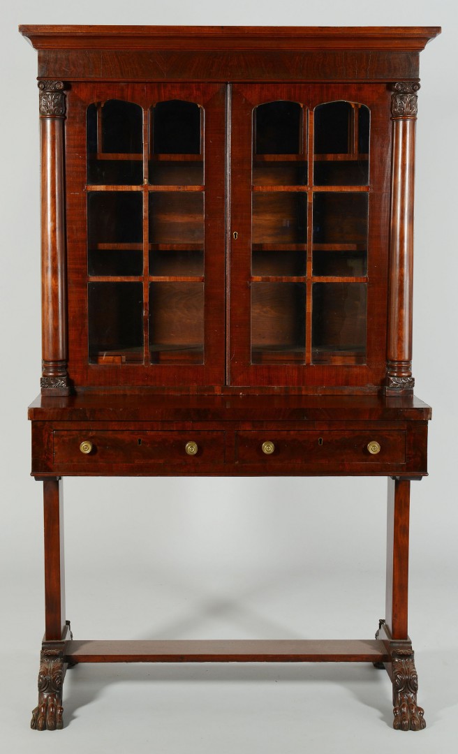 Lot 339: Classical Bookcase and Writing Table with Birdseye