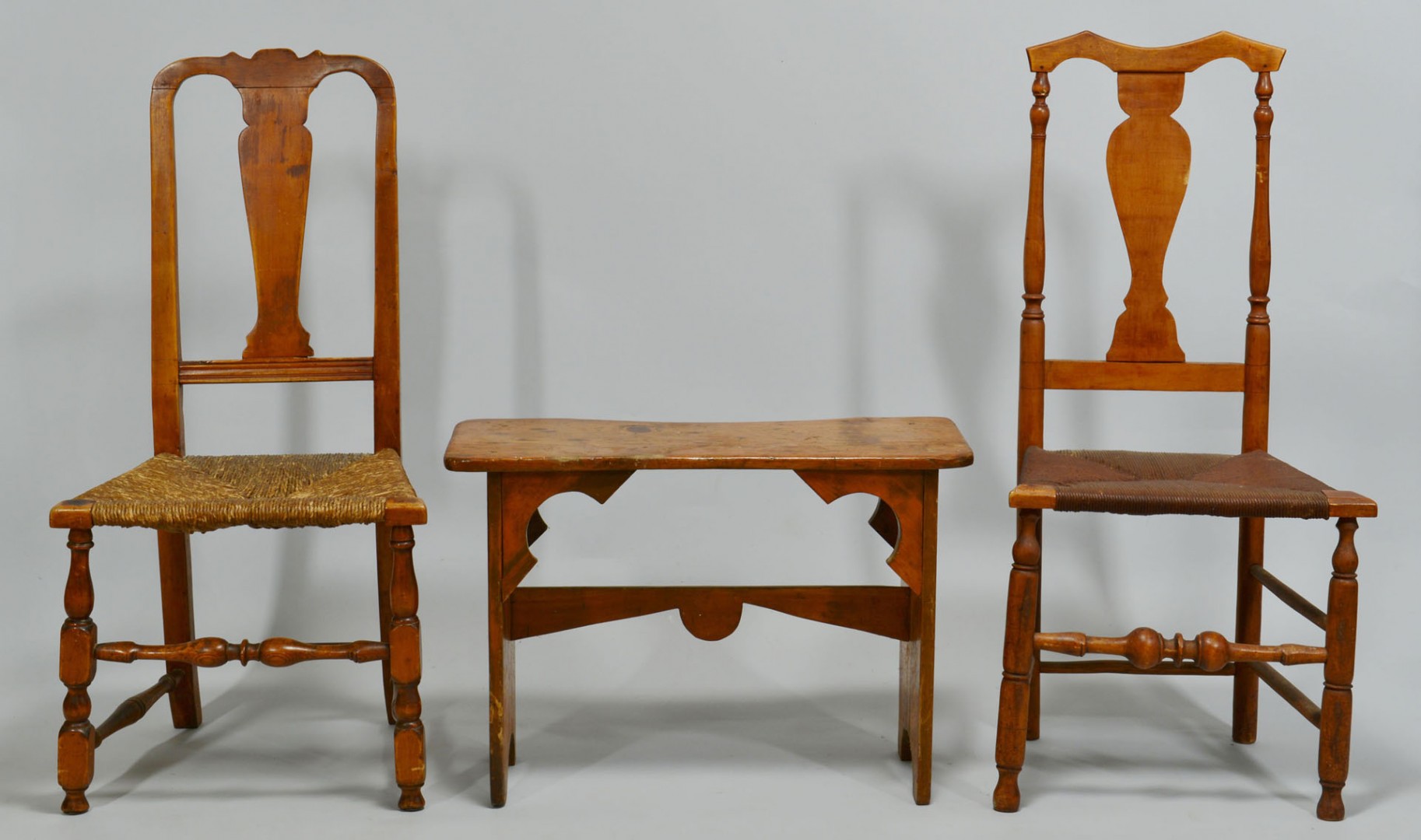 Lot 341: 2 Queen Anne Chairs and Trestle Bench