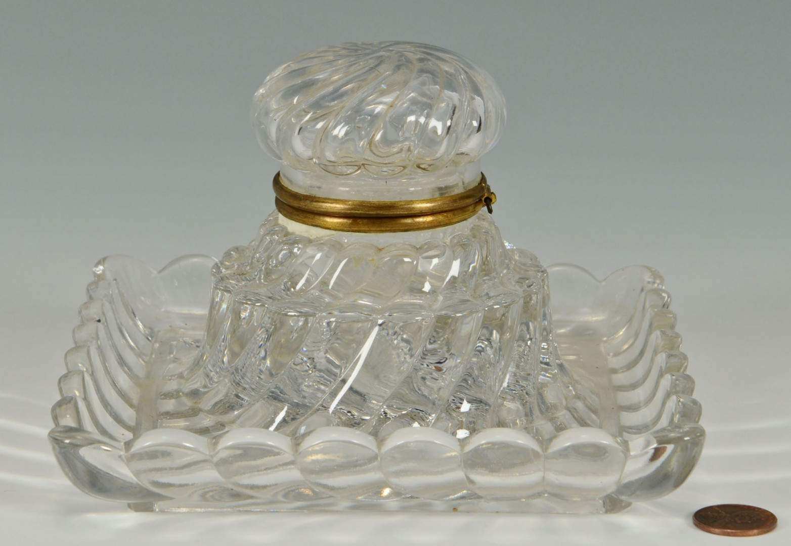 Lot 367: Large Baccarat Marked Glass Inkwell