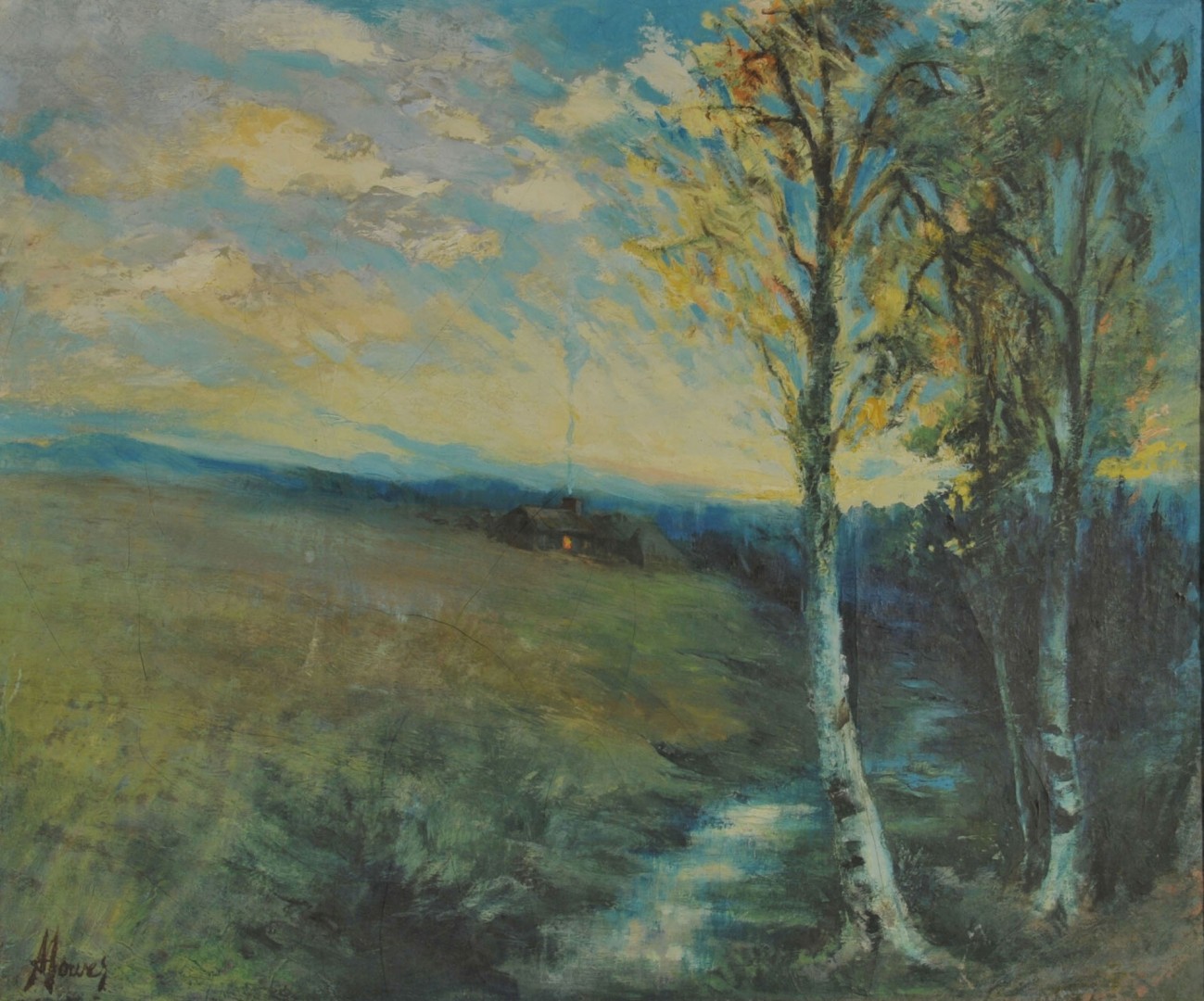 Lot 375: Oil on canvas Landscape of Homestead