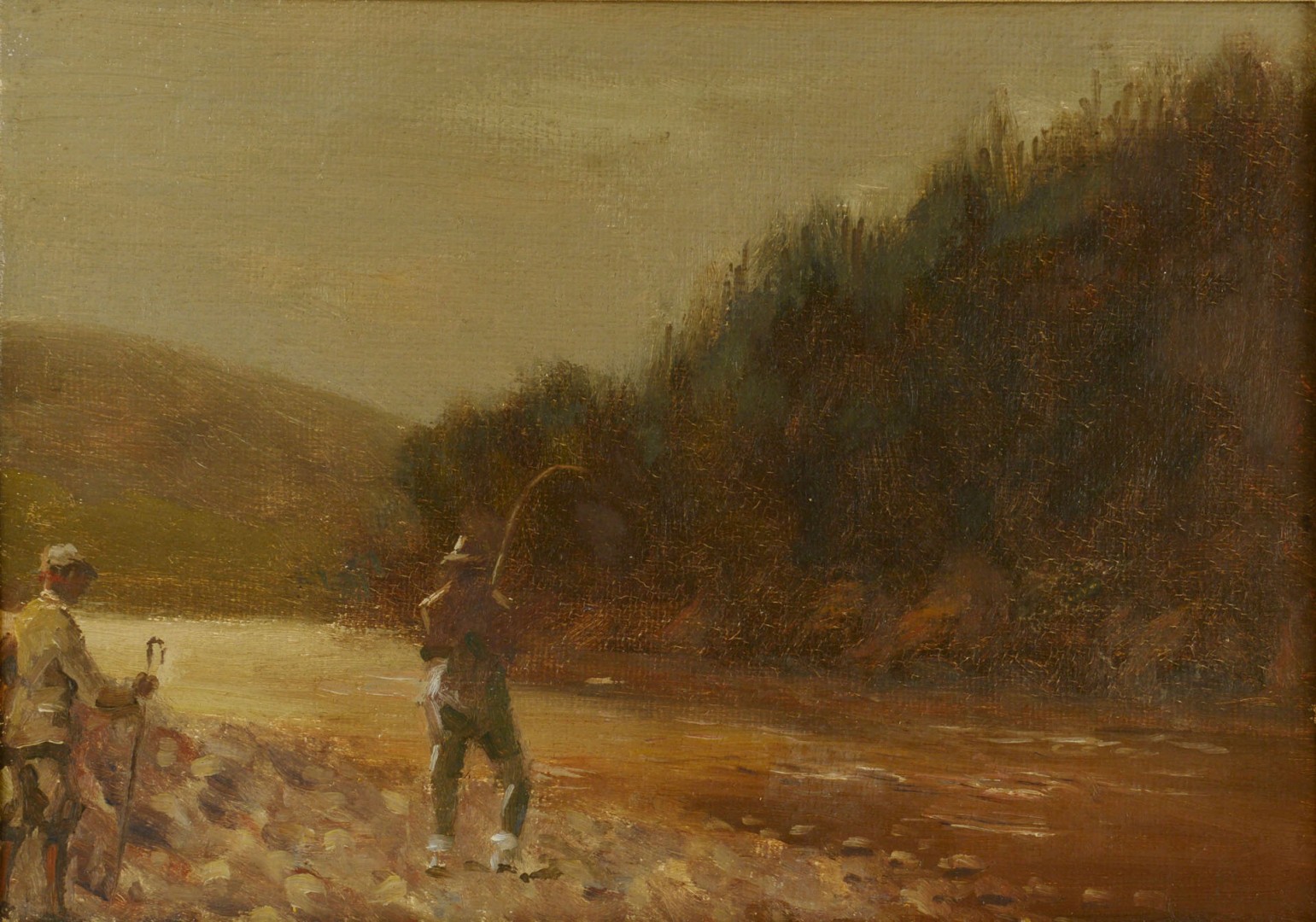 Lot 381: Scottish Oil on Canvas Fly Fishing Landscape