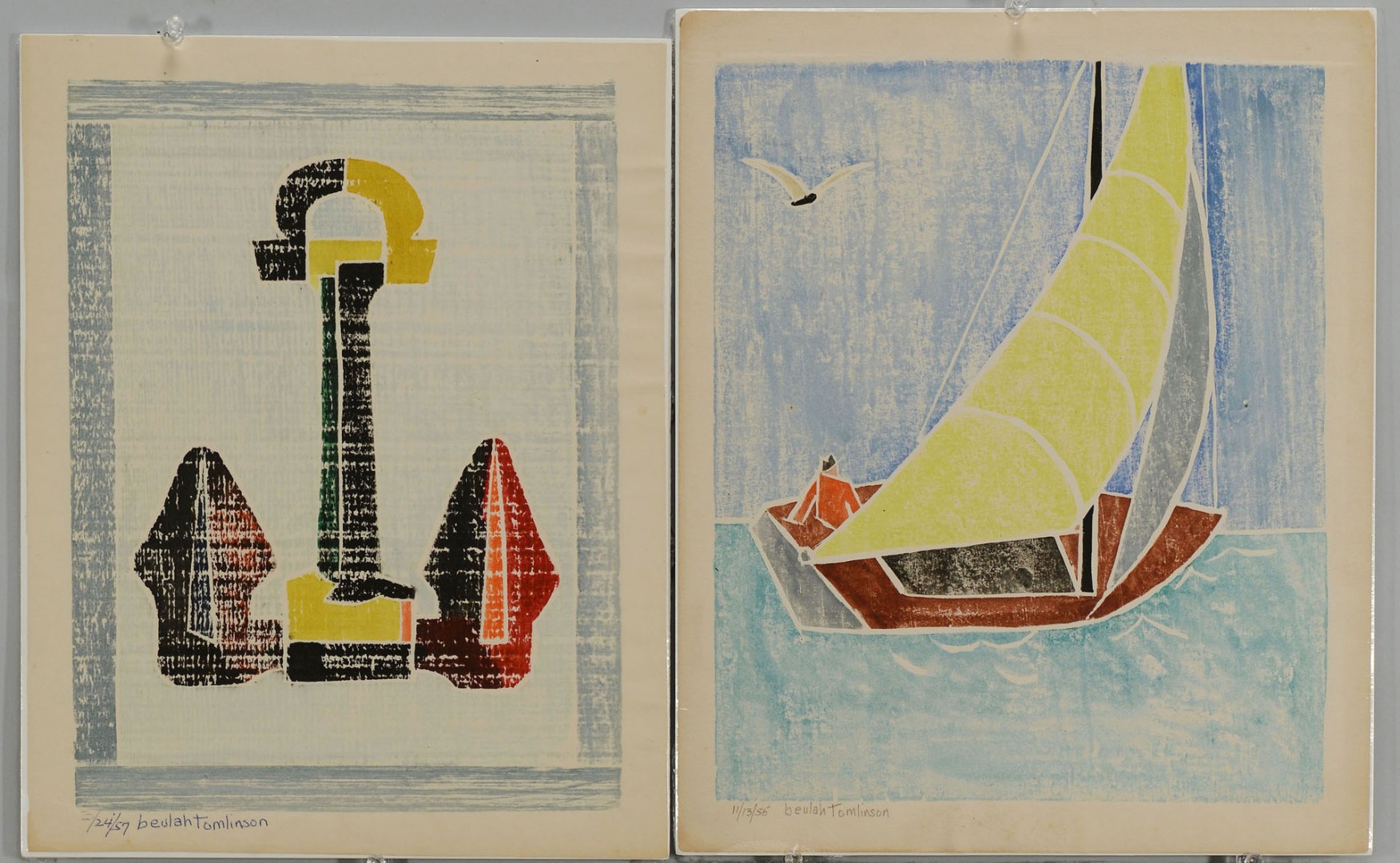 Lot 403: 4 Beulah Tomlinson Block Prints: Boats/Anchors