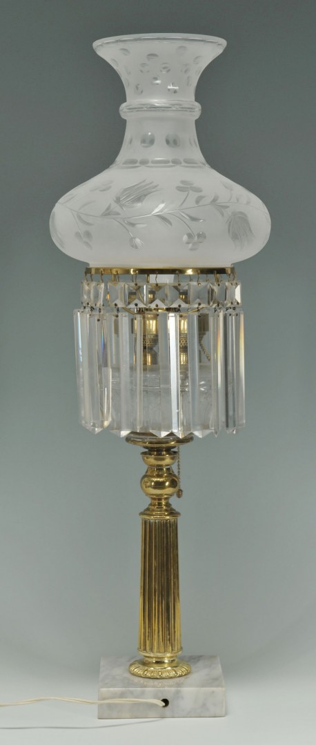 Lot 423: Astral style Lamp with Etched Shade and Prisms