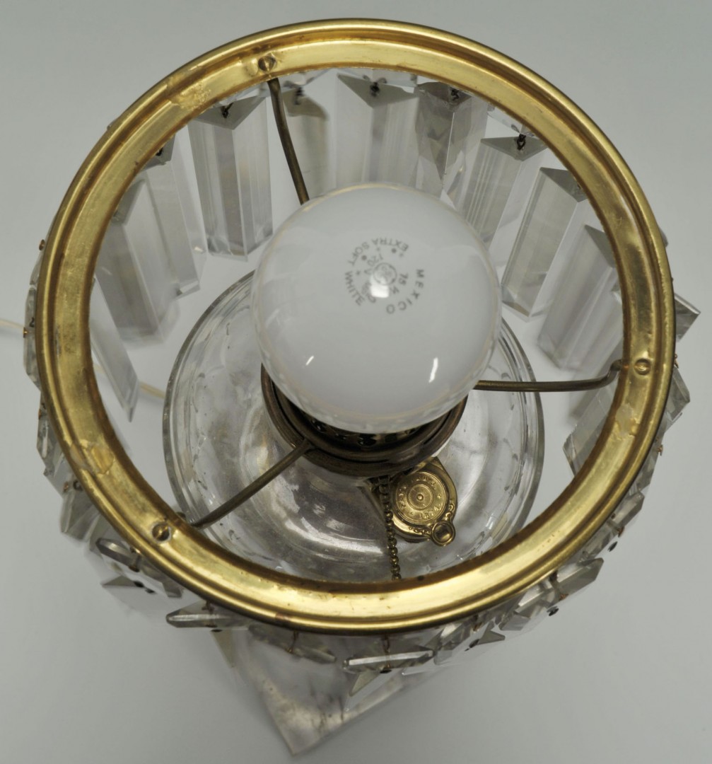 Lot 423: Astral style Lamp with Etched Shade and Prisms