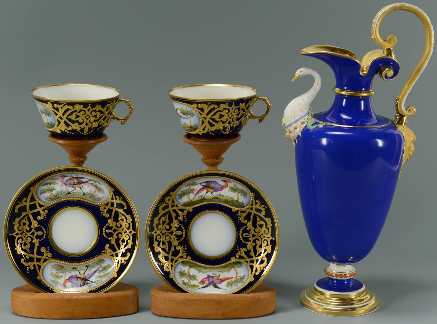Lot 429: KPM Porcelain Ewer & Sevres Cups w/ Saucers