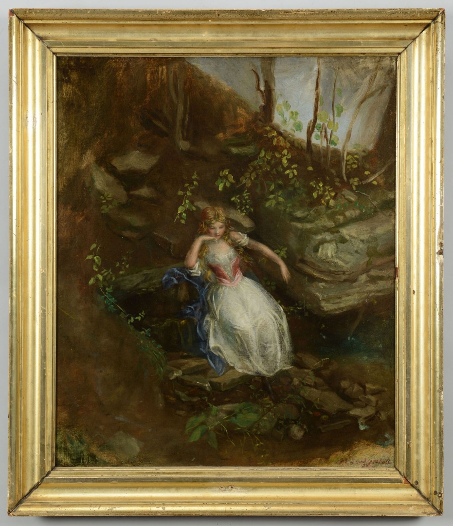 Lot 43: O/C signed Nicola Marshall, Young Girl in a Forest
